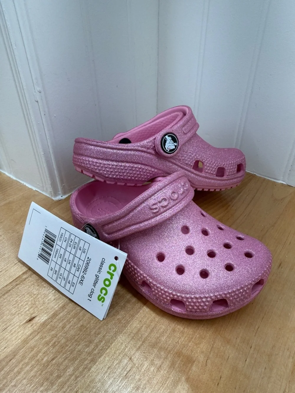 CROCS Kids' Classic Glitter Clog - Pink Sparkle Size 8
